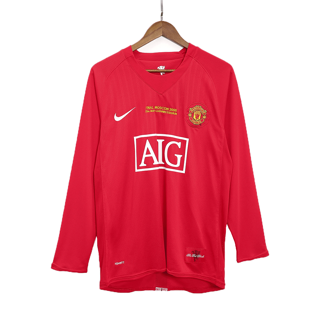 Tricouri Fotbal Vintage Manchester United SCHOLES #18 Acasă 2007/08 Mânecă Lungă - UCL Final