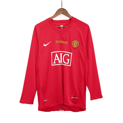 Tricouri Fotbal Vintage Manchester United Acasă 2007/08 Mânecă Lungă - UCL Final