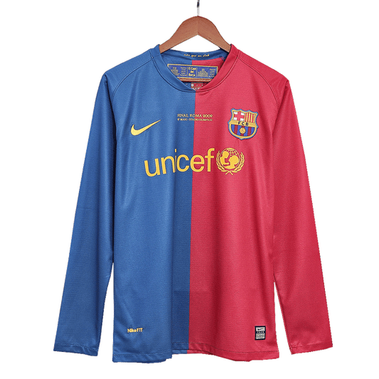 Tricouri Fotbal Vintage Barcelona Acasă 2008/09 Mânecă Lungă - UCL Final